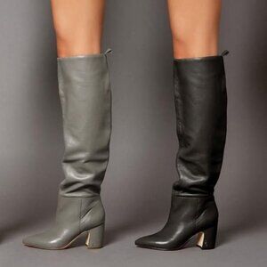 New SAM EDELMAN 7 6.5 Hutton Taupe Grey Leather Over-the-knee OTK Boot